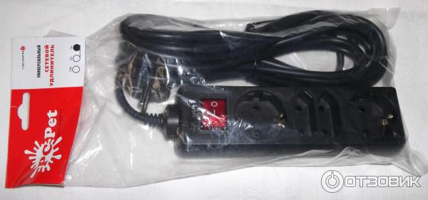 Удлинитель PC PET AP02009-5-BK, 5.0м, 4 розетки, Чёрный