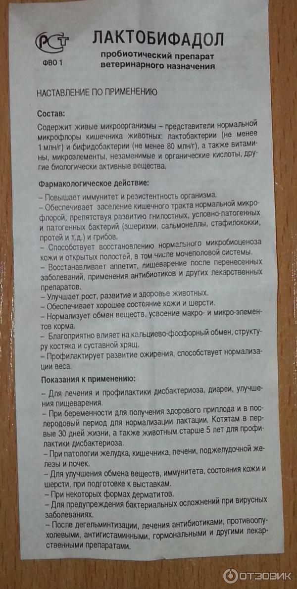 Лактобифадол для кошек инструкция