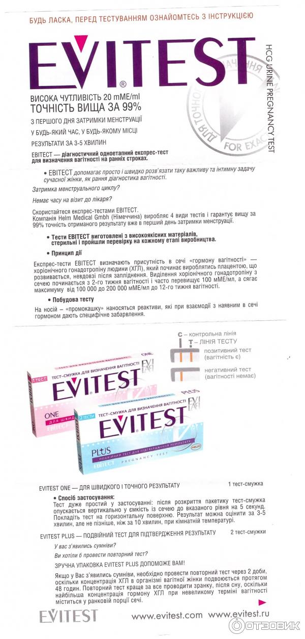 Инструкция теста на беременность evitest