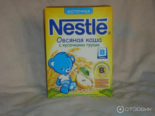 Молочная каша Nestle овсяная с кусочками груши фото