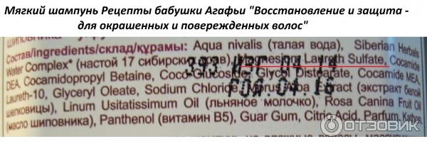 Мягкий шампунь Рецепты бабушки Агафьи Восстановление и защита - для окрашенных и повережденых волос фото