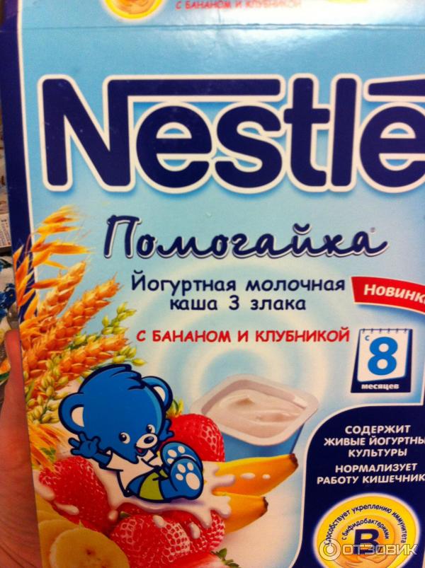 Каша Nestle Помогайка 3 злака с бананом и клубникой фото